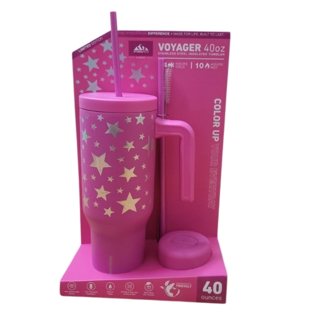 💕🔹️ Hydrapeak🔹️ Limited Edition Voyager 40 oz Pink and Stars Tumbler